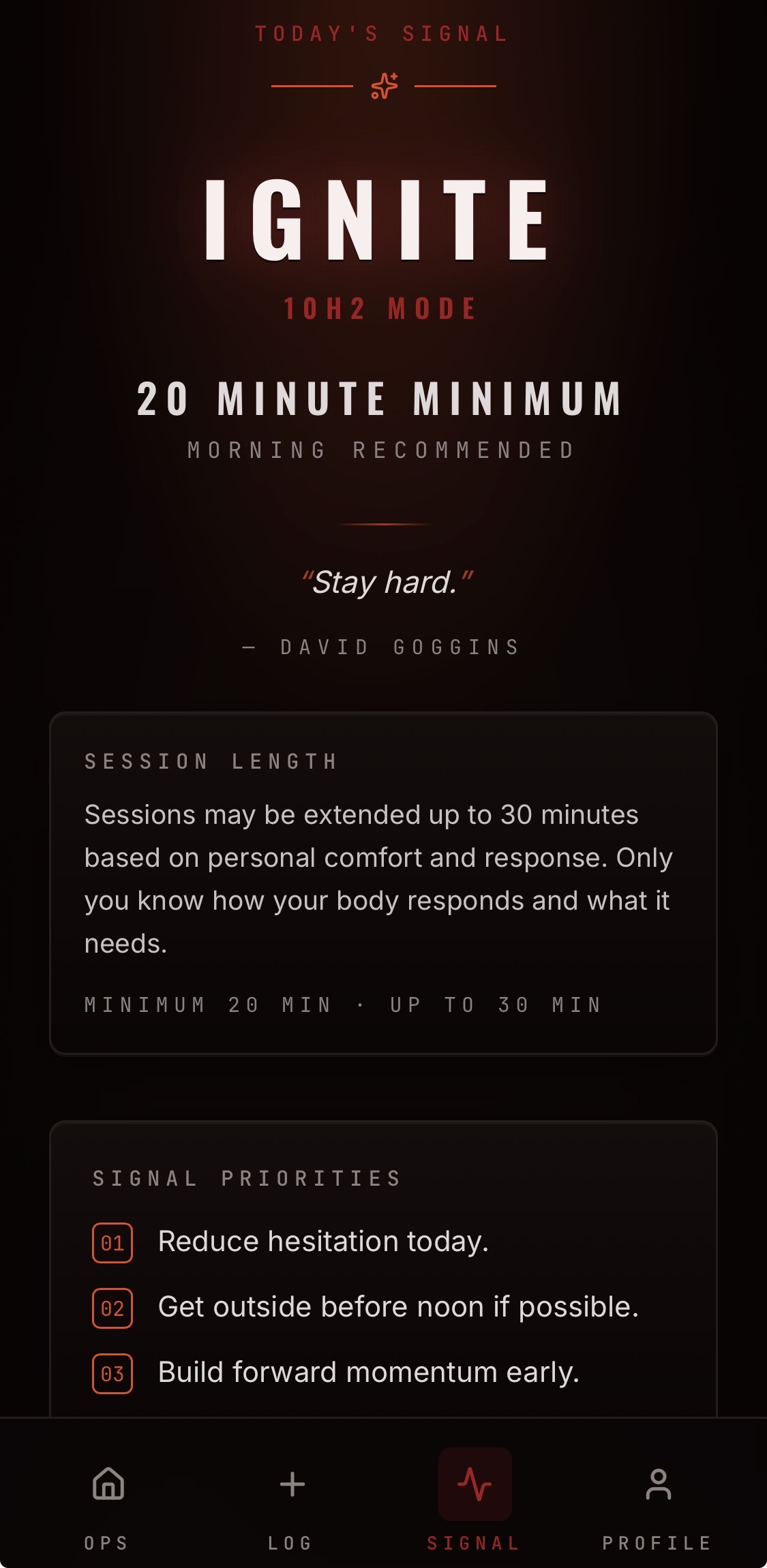 Rockit IQ Signal showing IGNITE mode and session length